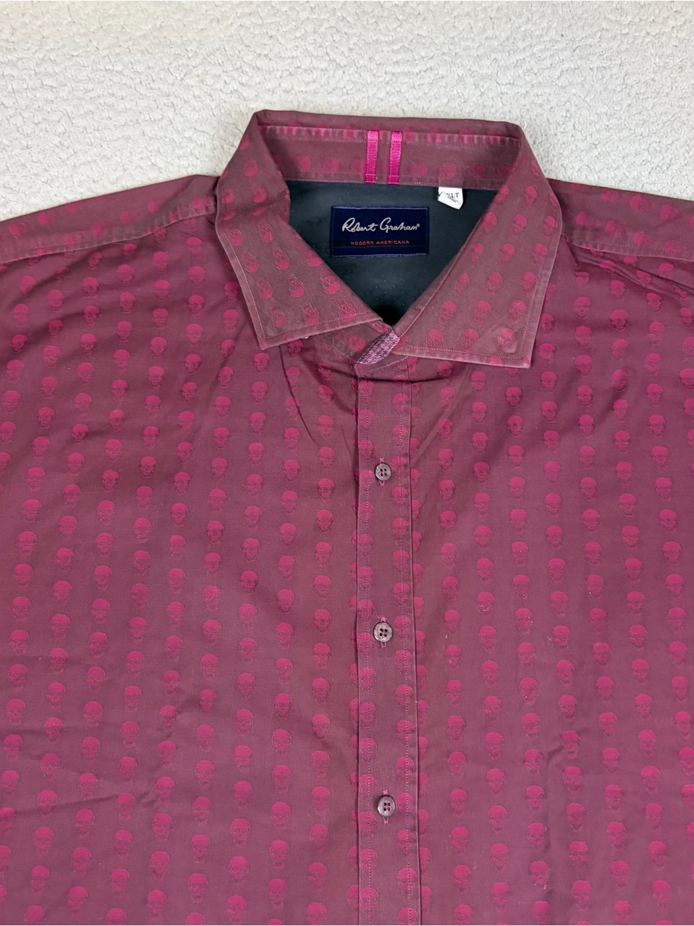 Robert Graham Skulls Shirt Mens 4XLT Tall Deep Burgundy Skull Pattern Button-Up